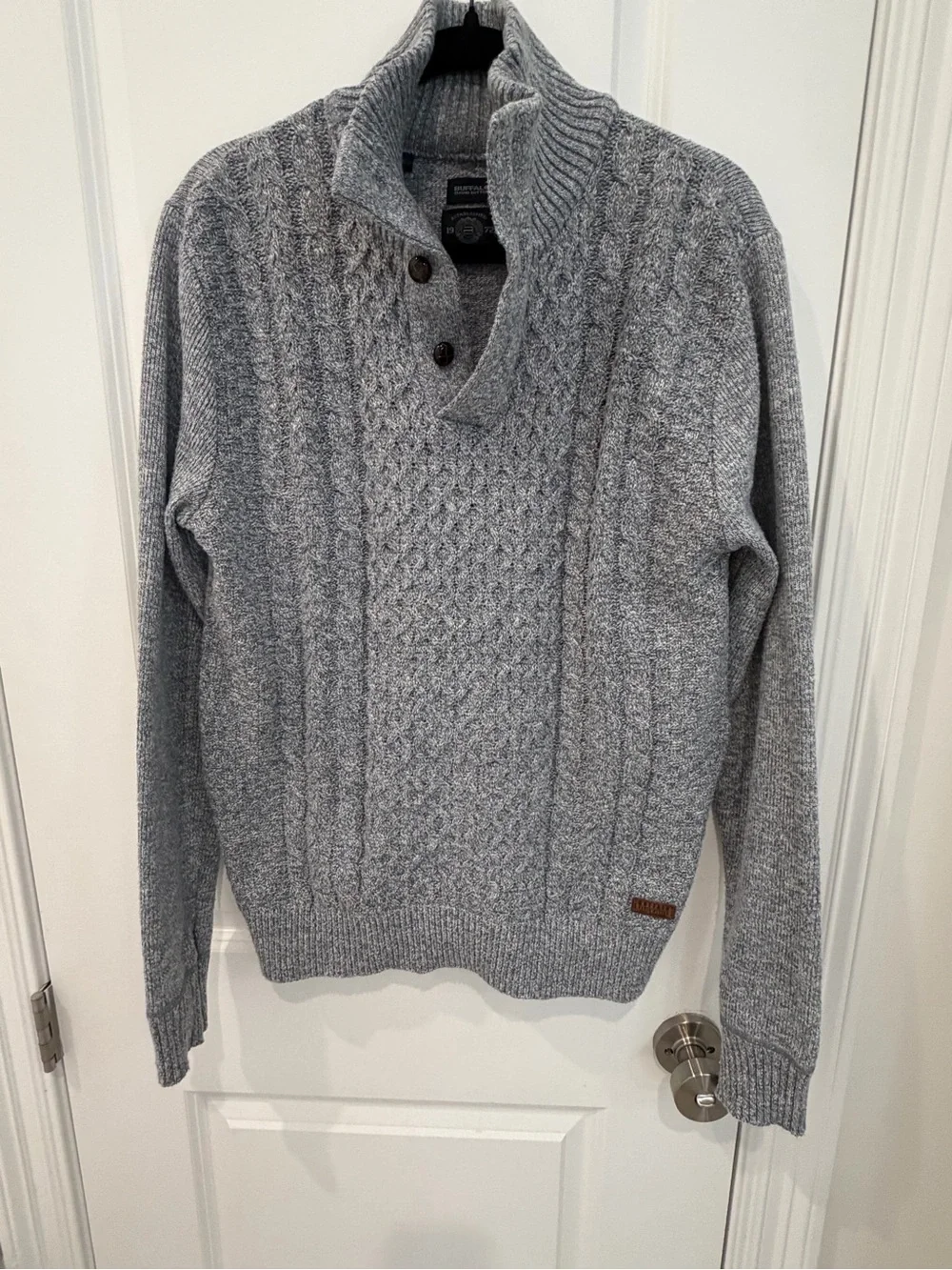 Buffalo David Bitton Men Gray Cable Knit Turtleneck Sweater